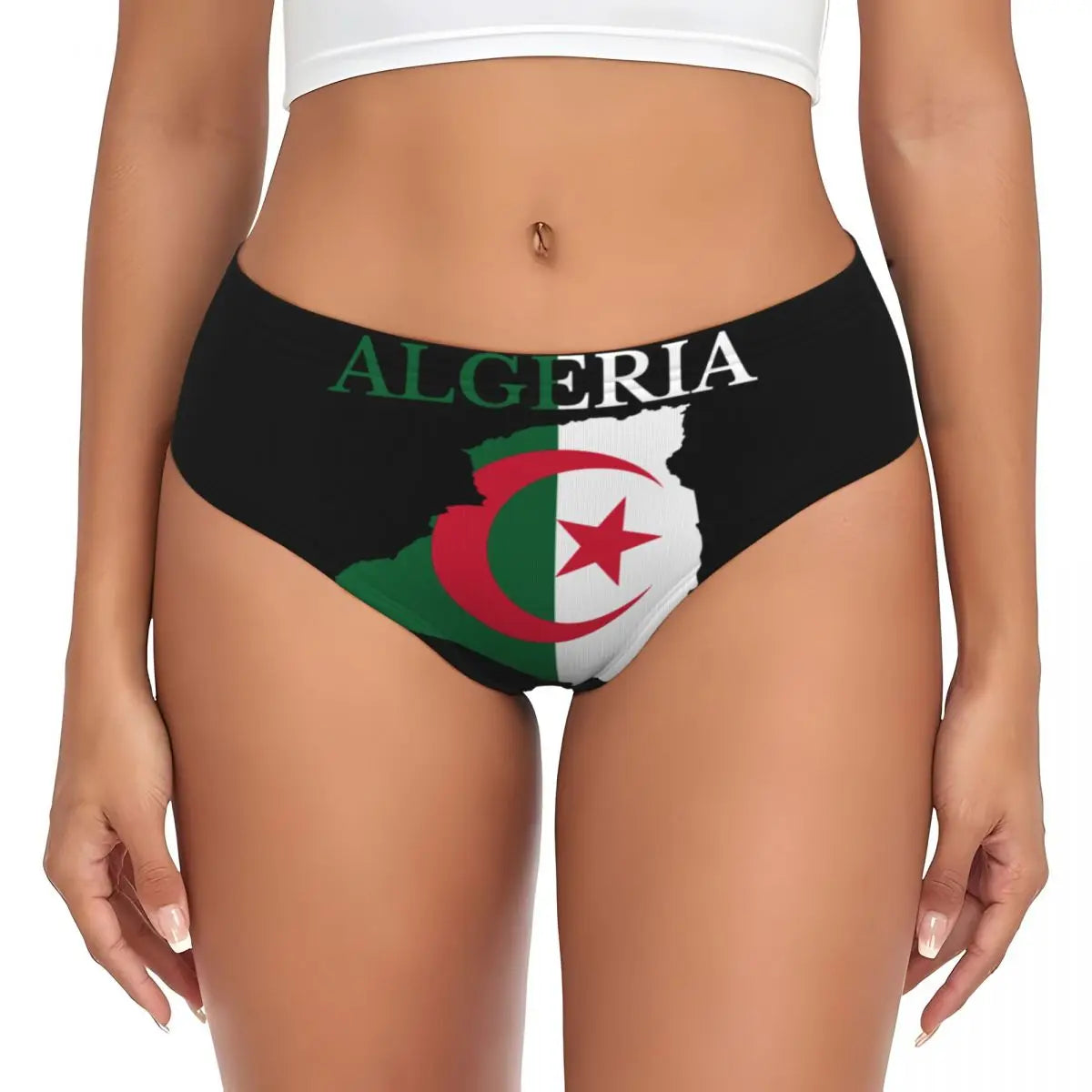 Custom Algeria Map Algerian Flag Brief Panties Womens Breathable Stretch Underwear Valentine's Day Gifts Underpants