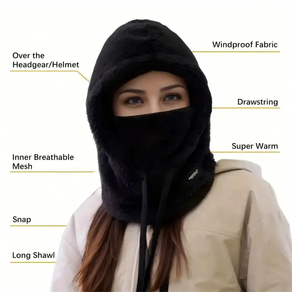 Winter Warm Thermal Windproof Balaclava Ski Hood Motorcycle Face Cover Polar Fleece Adjustable Cycling Neck Cover Full Face Mask