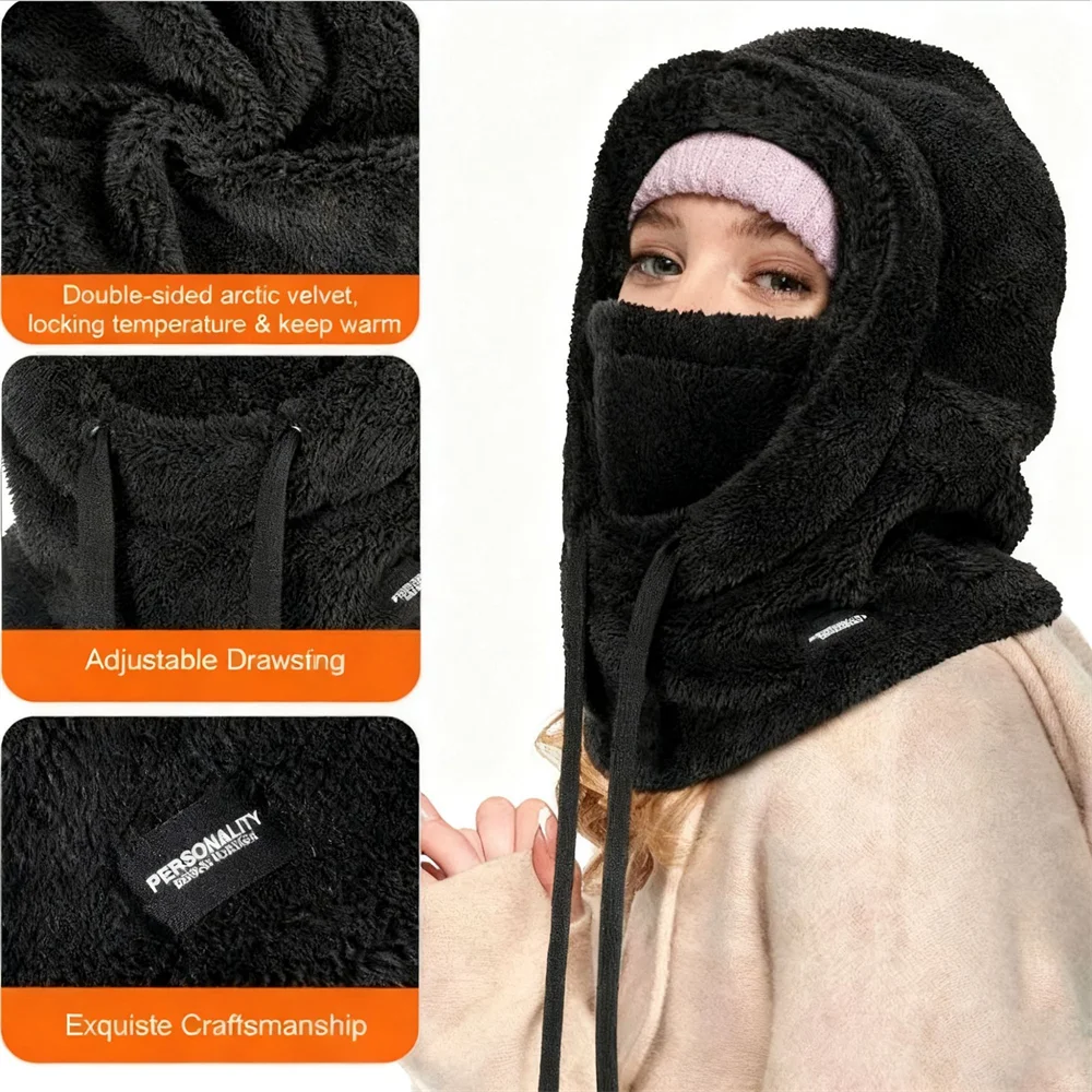 Winter Warm Thermal Windproof Balaclava Ski Hood Motorcycle Face Cover Polar Fleece Adjustable Cycling Neck Cover Full Face Mask