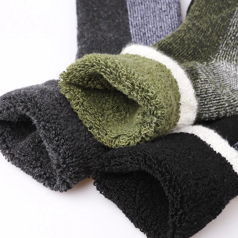 3Pairs Super Thick Merino Wool Socks Male Men Winter Thermal Cashmere Socks Fleece Terry Loop Middle Tube Socks High Quality
