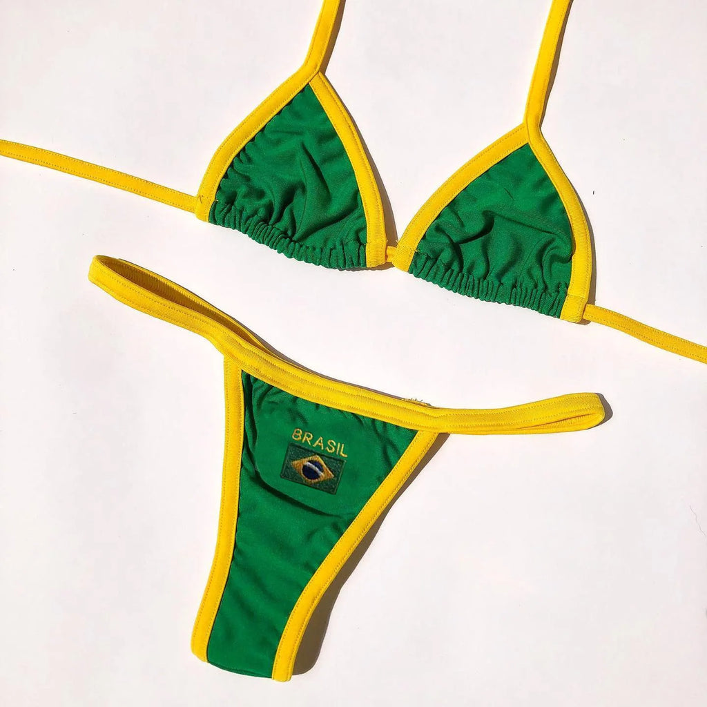 2026 European and American Summer High Street Beach Sexy vintage style Grunge Fashion Backless Female Sexy Triangle Bikini sets