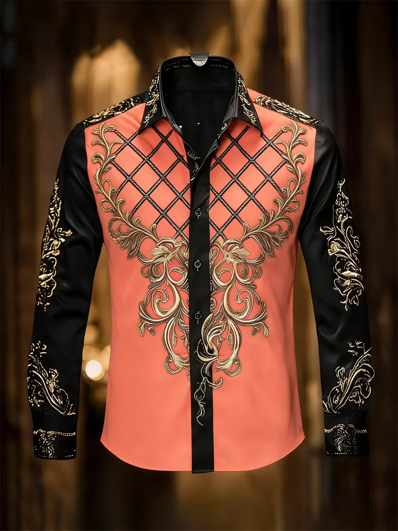 New men's 11 color 3D grid printed shirt with high-quality patterns, casual and fashionable long sleeved lapel shirt