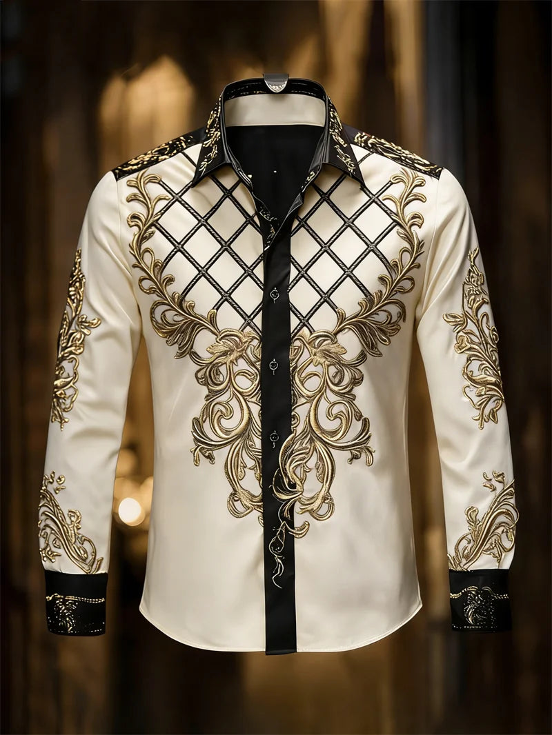 New men's 11 color 3D grid printed shirt with high-quality patterns, casual and fashionable long sleeved lapel shirt