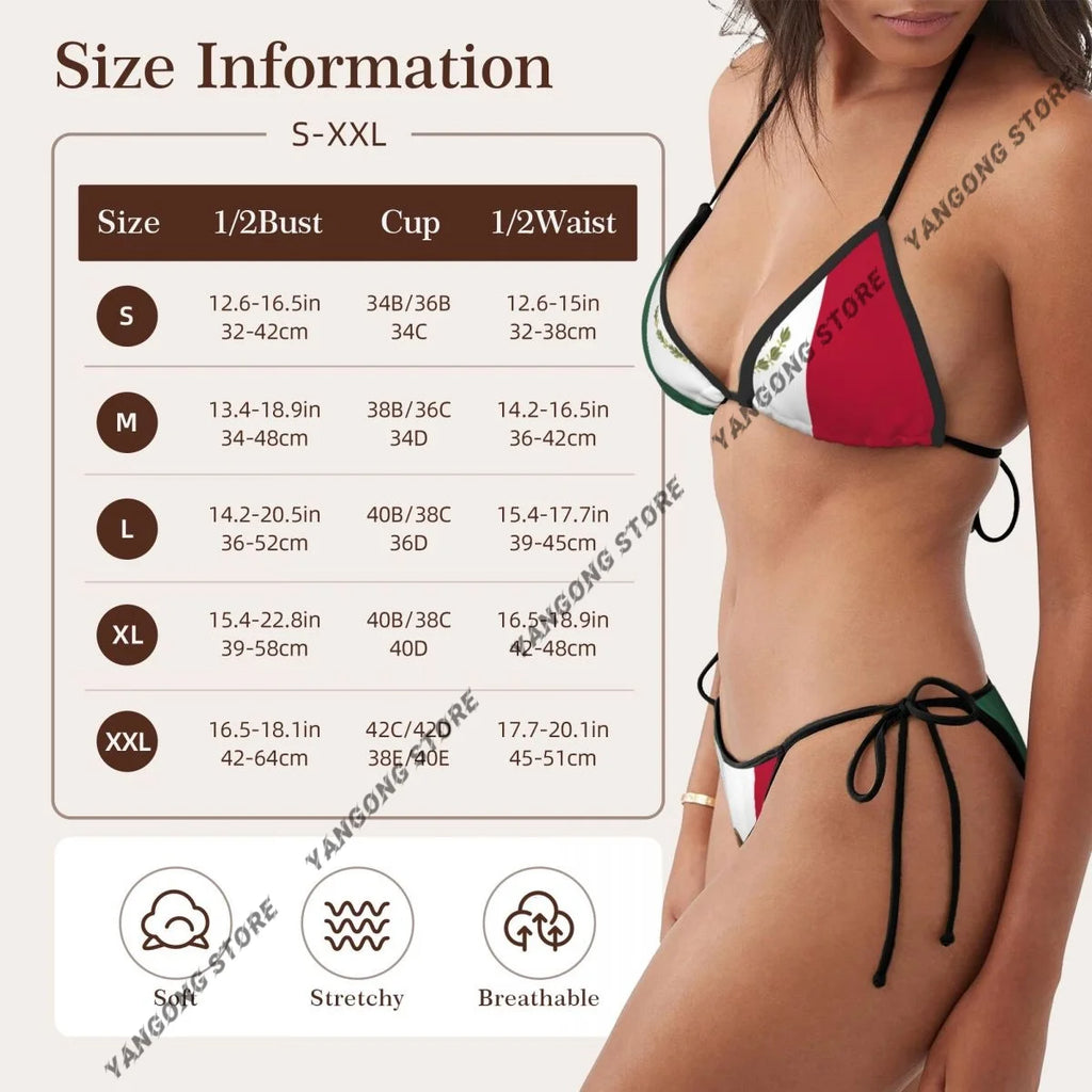 Women Bikini Sexy Swimwear Mexico Flag Swimsuit Thongs Bathing Suits Beachwear Summer Brazilian Biquini