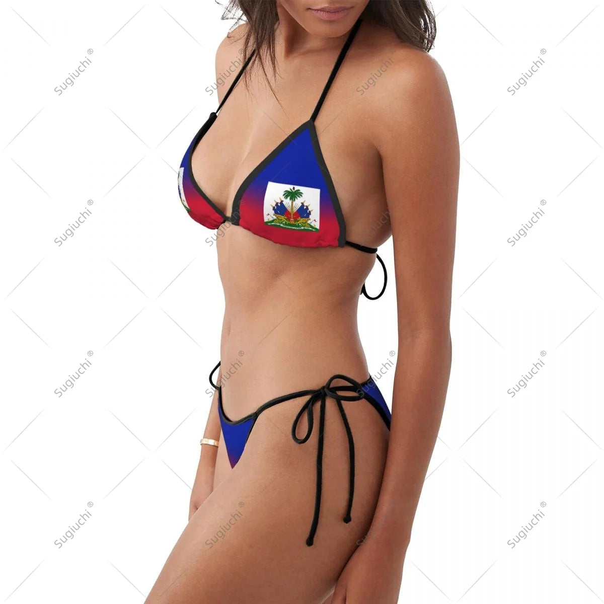 Women Girls Bikini Haiti Flag Swimsuit Sets Three Point Beachwear Swimming Bathing Beach Party Suits Sexy Mujer