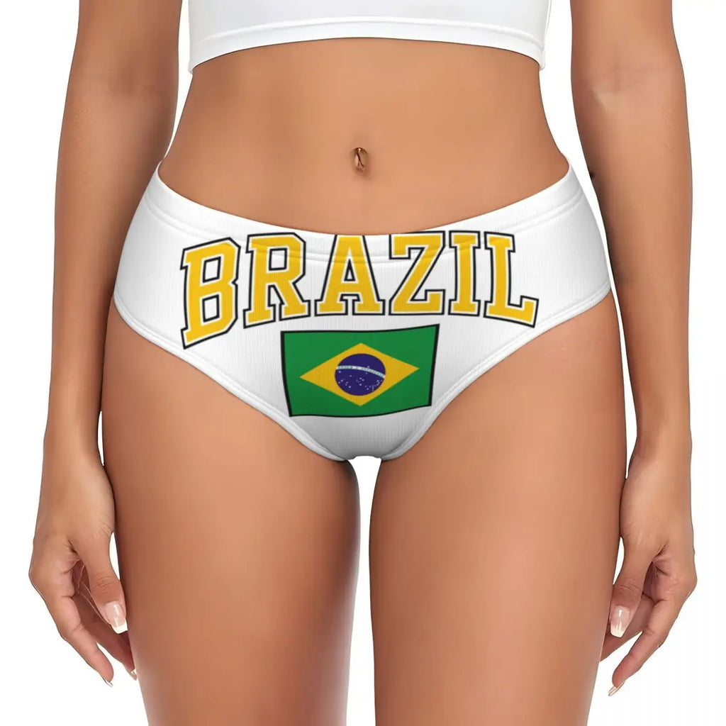 Custom Womens Brazil Flag Panties Breathable Brazilian Flag Briefs Underwear Valentine's Day Gifts Underpants