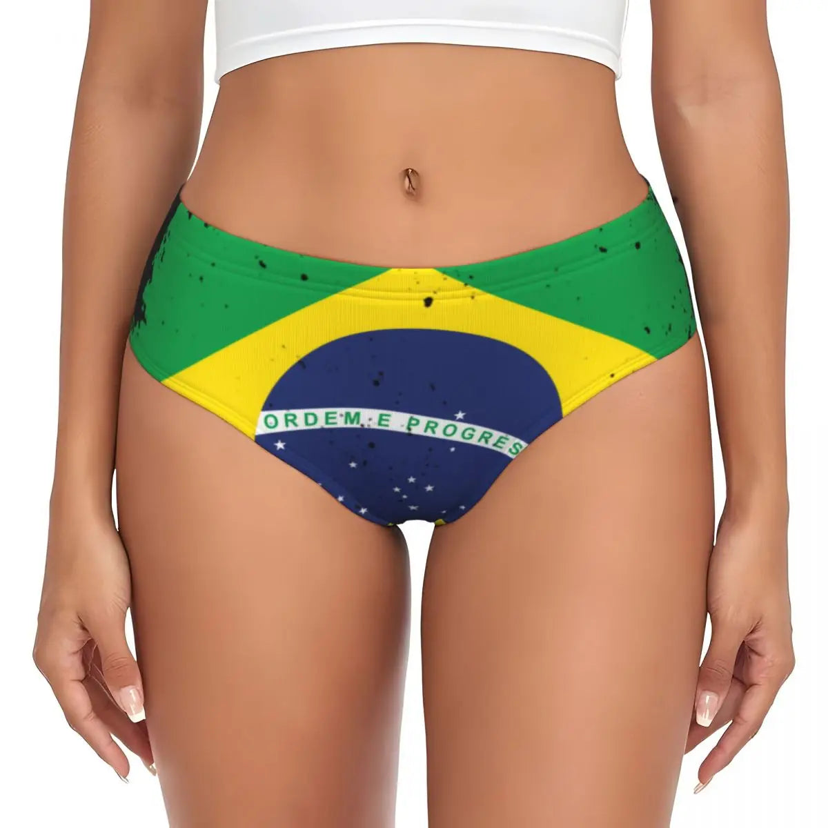 Custom Womens Brazilian Flag Panties Underwear Female Stretch Brief Panties Briefs Underpants