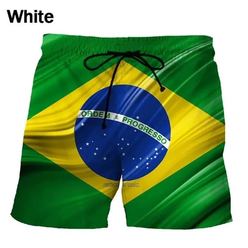 3D Printing Brazil Flag Pattern Beach Shorts For Men Summer Fashion Casual Board Shorts Men Outdoor Sport Gym Swimming Trunks