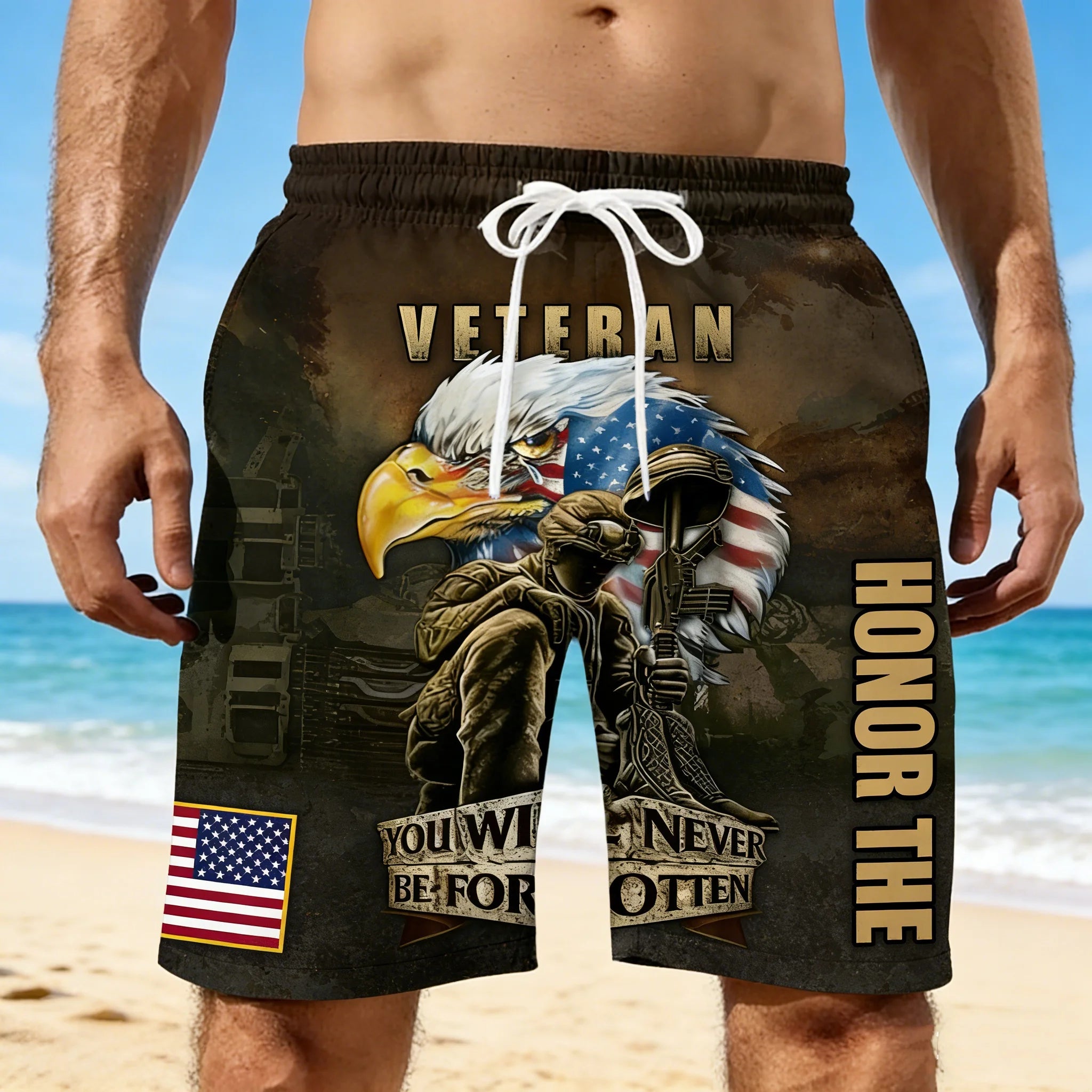 2026 Men 3D USA Flag Graphic Beach Shorts Men's USA Flag Print Surf Board Trunks Male Hawaii Swimwear Pants Mens Cool Ice Shorts