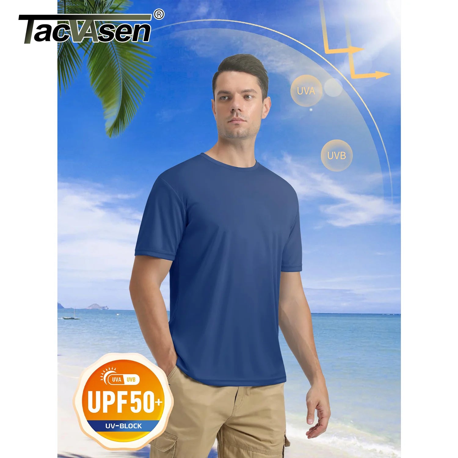 TACVASEN UPF 50+ Soft Summer T-shirts Men's Anti-UV Skin Sun Protection Performance Shirts Gym Sports Casual Fishing Tee Tops