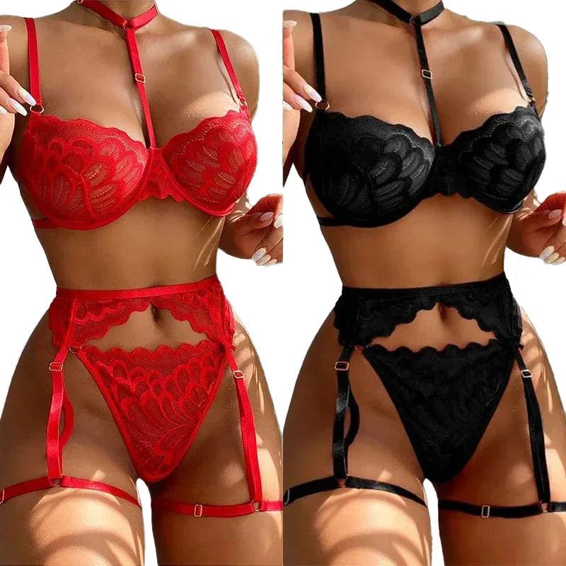 Sexy Erotic Lingerie Women Bra Garters Thongs Patchwork See Through Lingerie Set Ladies Sexy Underwear Set Porn Sexy Costumes