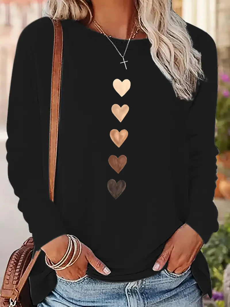 Y2k Love Heart Printed Long Sleeve Shirt Vintage T Shirt Women's  Print  T-Shirt Crew Neck Top Tee Tshirt Casual