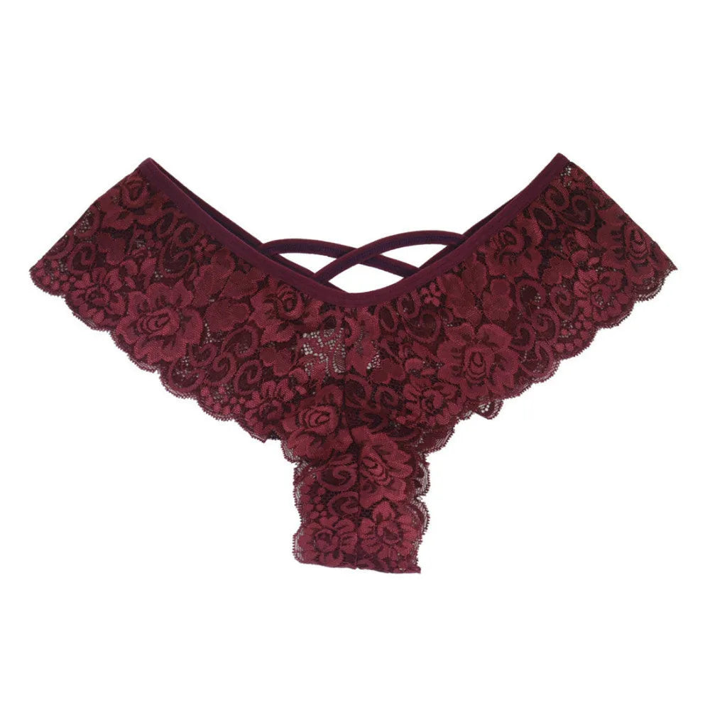 Sexy Women Floral Lace Panties Perspective Underwear V Waist Solid Color Underpants Female Breathable Intimates Sexy Lingerie